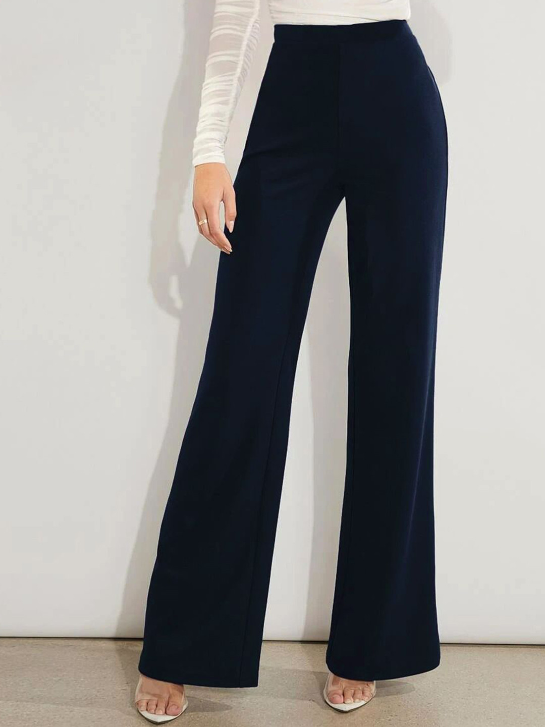 

Stylecast X Slyck Solid Pattern Wide Leg Regular Trouser, Navy blue