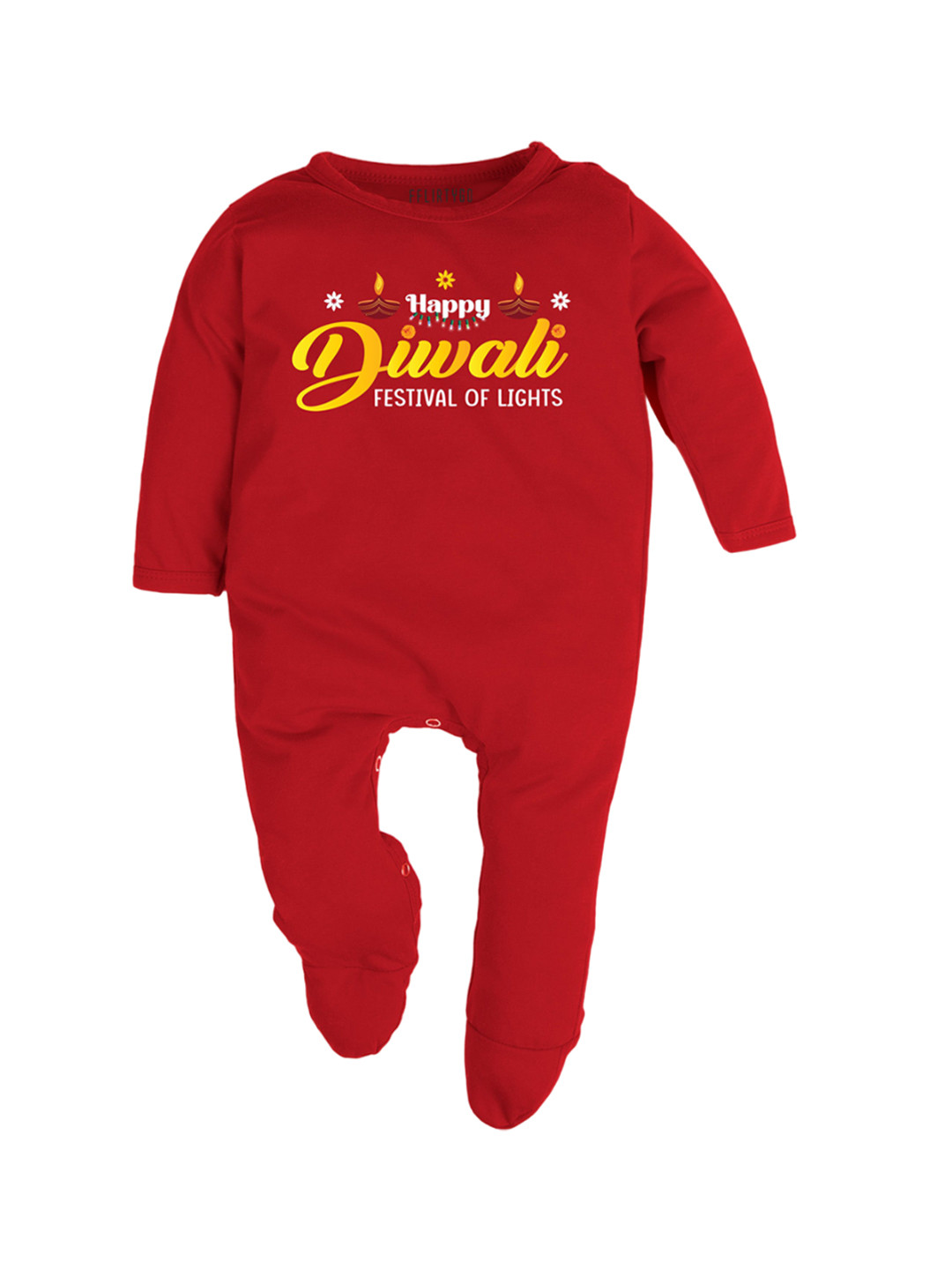 

FFLIRTYGO Kids Diwali Special Printed Pure Cotton Sleepsuit, Red