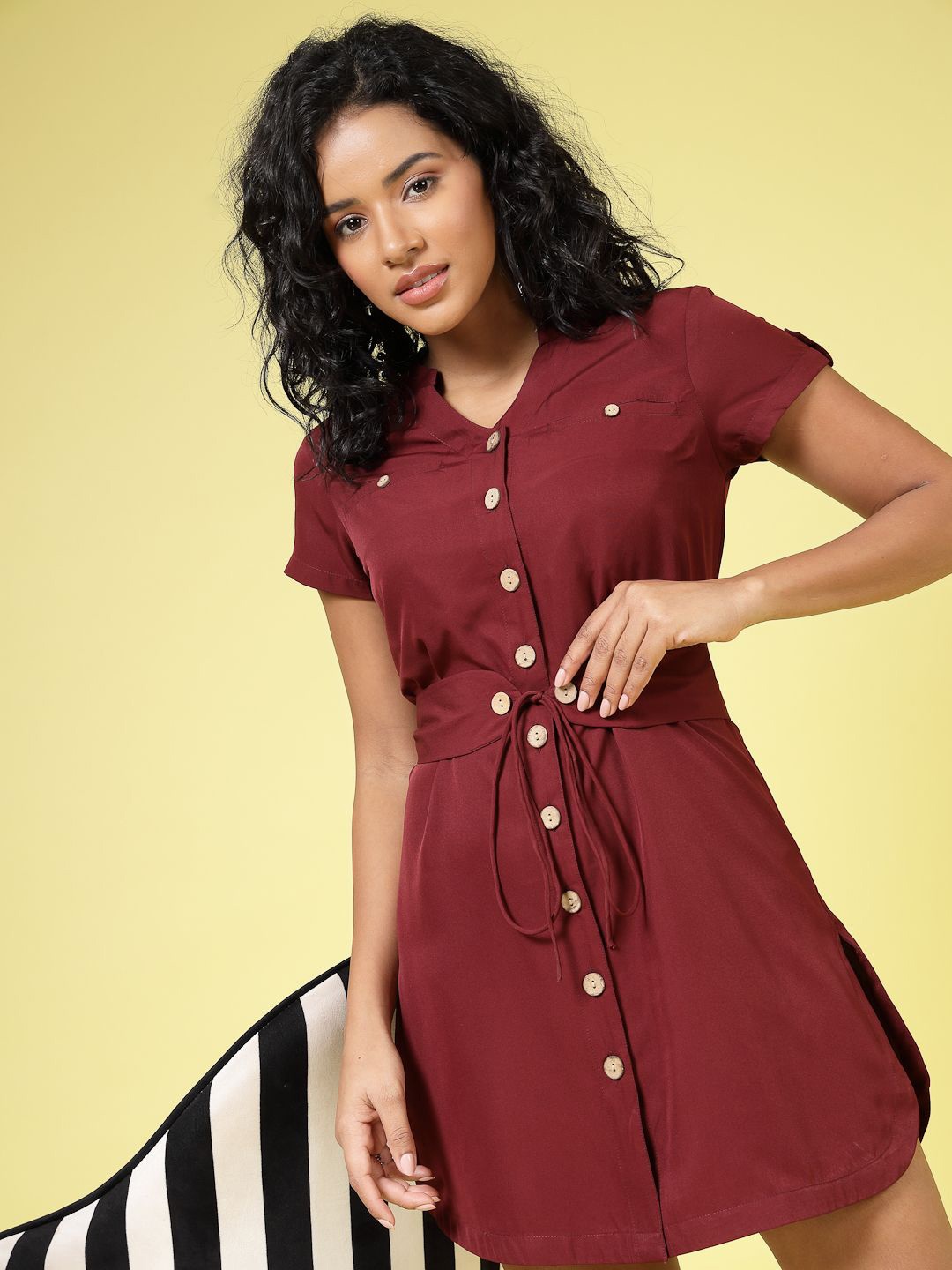 

BEING NAUGHTY Women Belted Fit & Flare Mini Dress, Maroon