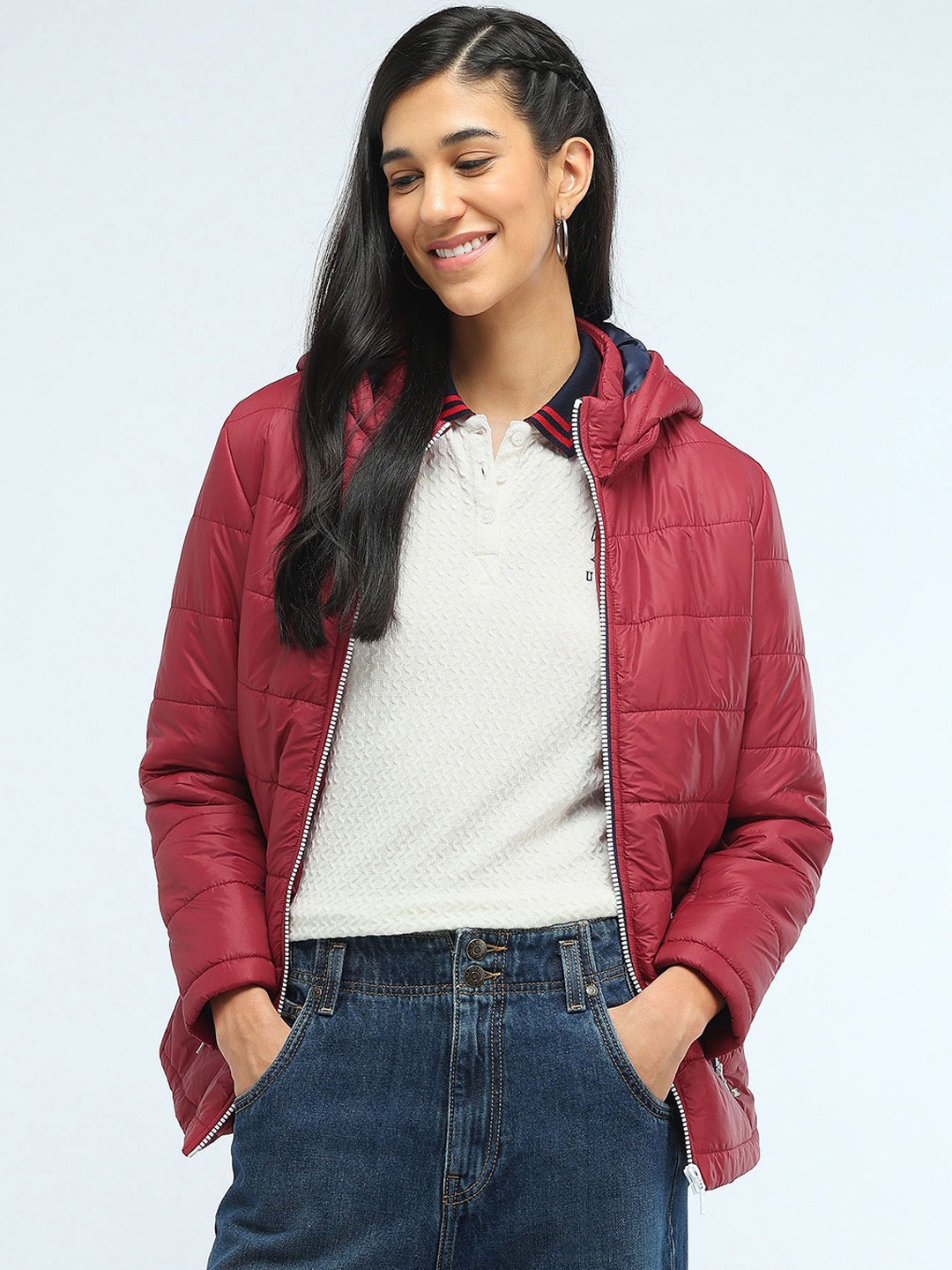 

U.S. Polo Assn. Women Hooded Solid Casual Padded Jacket, Red