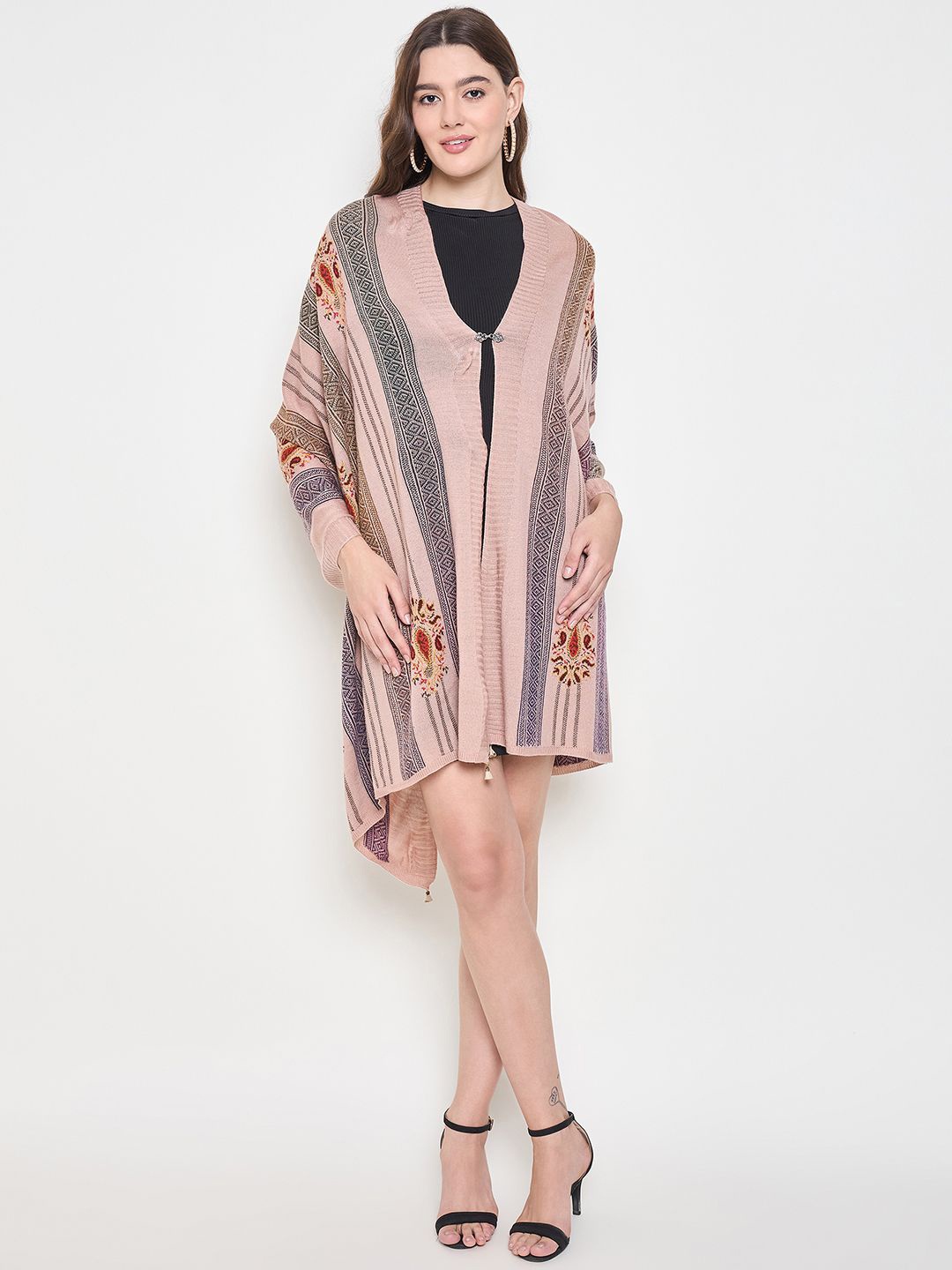 

Knitstudio Floral Embroidered V-Neck Poncho Sweaters, Rose