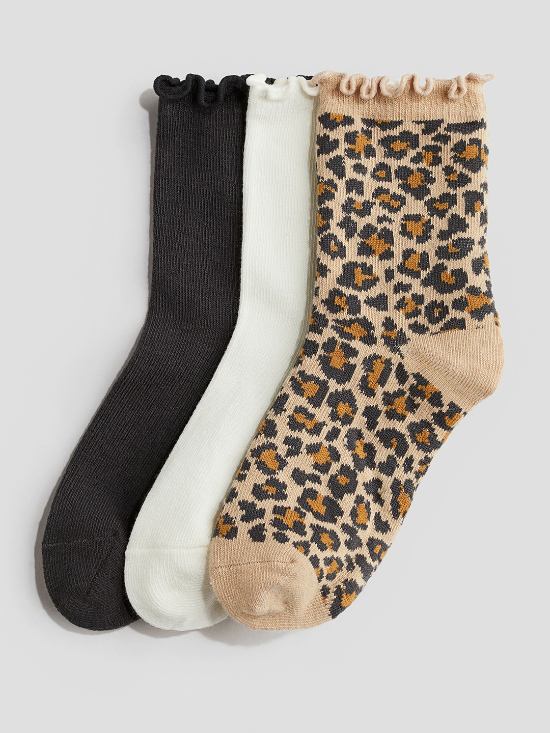 

H&M Girls 3-Pack Overlock-Detail Cotton Socks, Beige