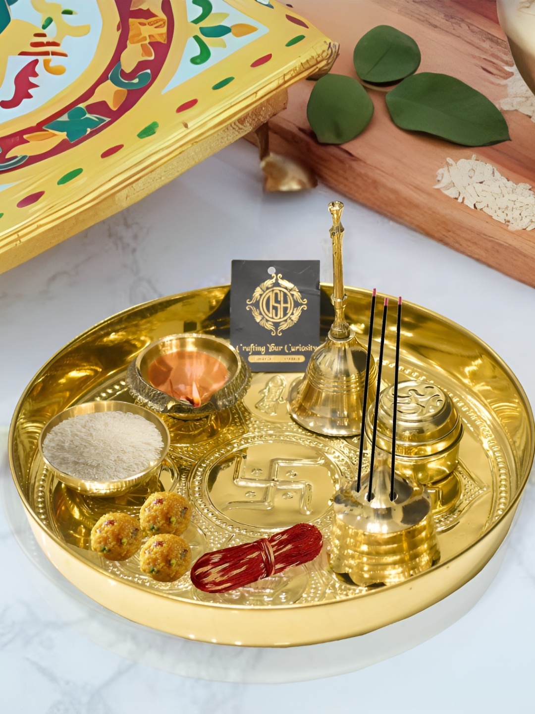 

DSH Crafting Your Curiosity Textured Swastik Pooja Thali, Gold