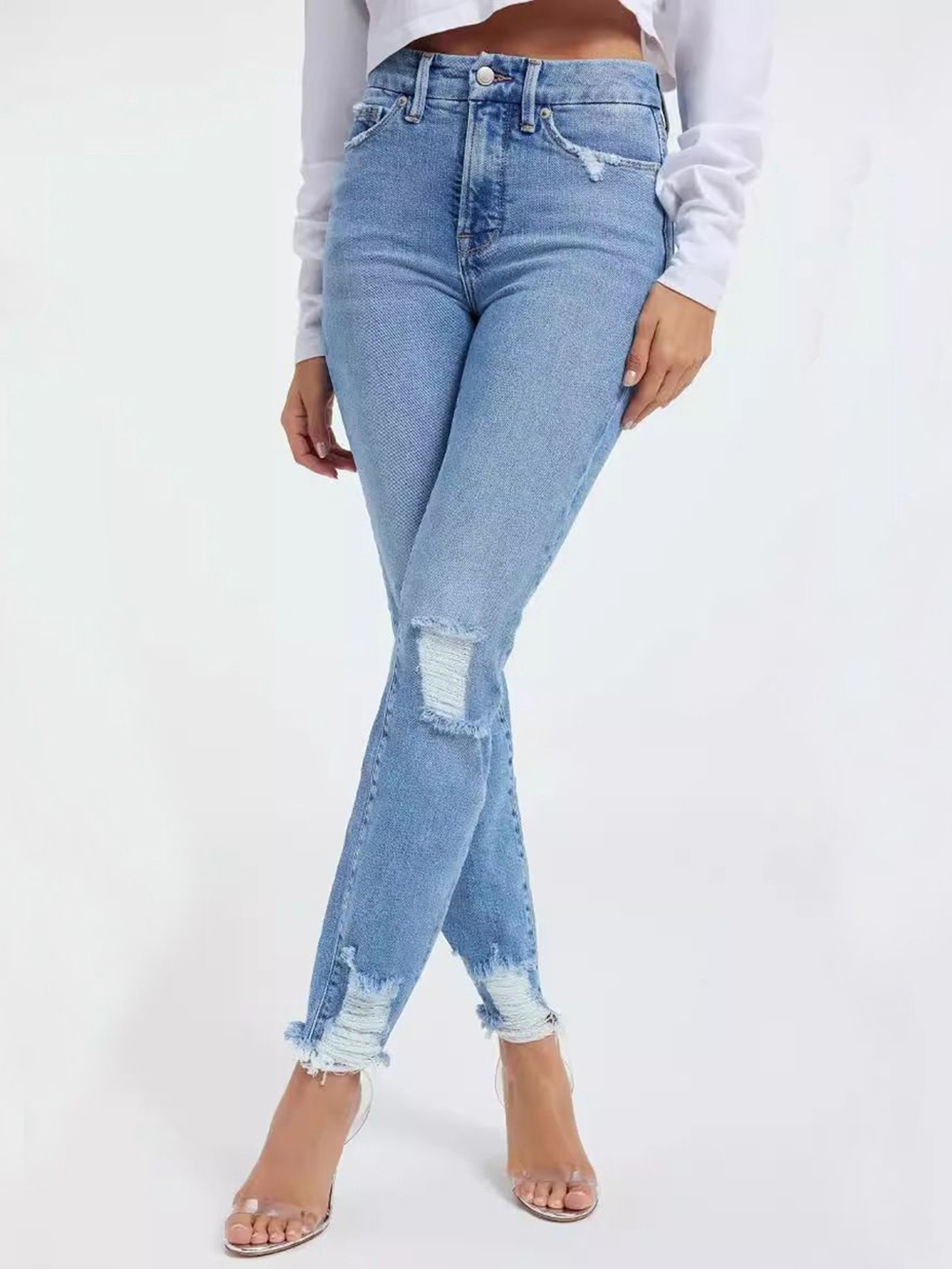 

StyleCast Women Slim Fit Highly Distressed Light Fade Stretchable Jeans, Blue