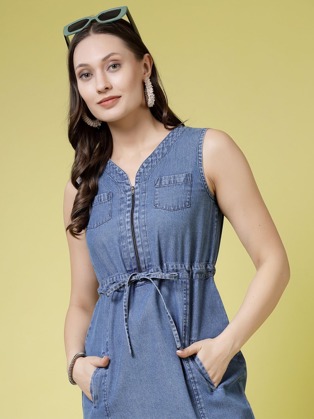 

BEING NAUGHTY Women Denim Fit & Flare Dress, Blue