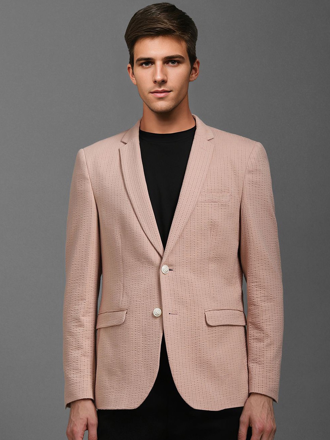 

Louis Philippe Sport Self Design Slim-Fit Pure Cotton Single Breasted Blazer, Peach