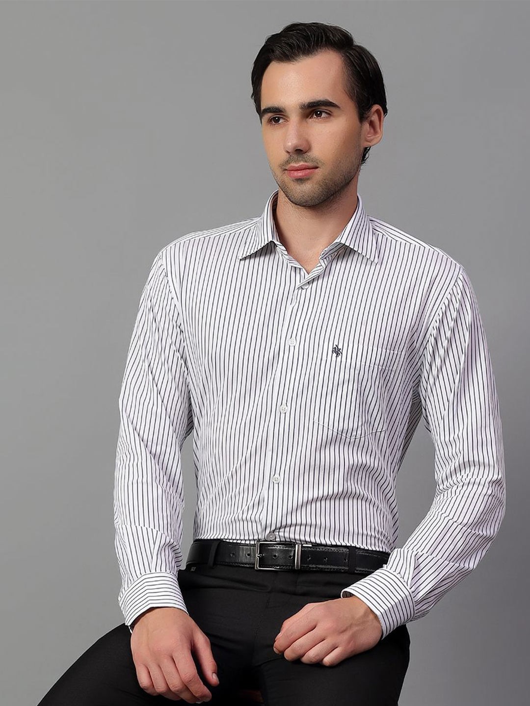 

Cantabil Men Spread Collar Vertical Striped Slim Fit Formal Shirt, White