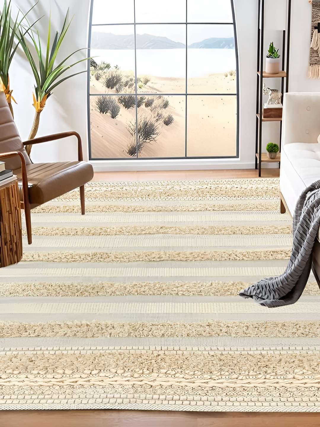 

SAJAVAT Cream Color Textured Pure Cotton Floor Rug