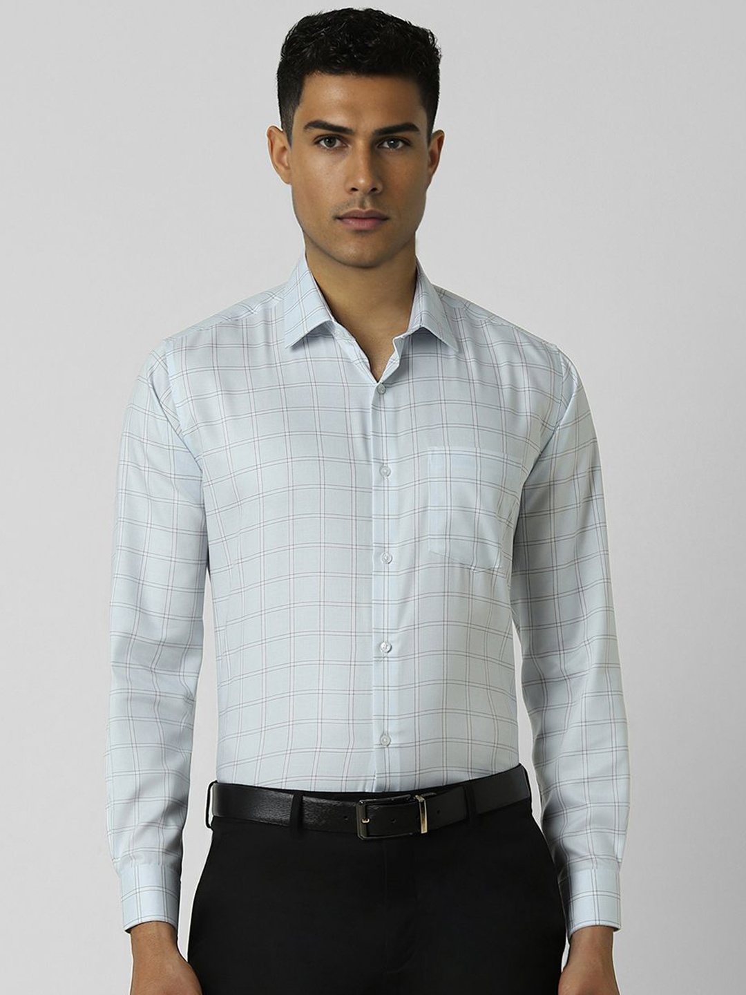 

Van Heusen Men Opaque Checked Formal Shirt, Blue