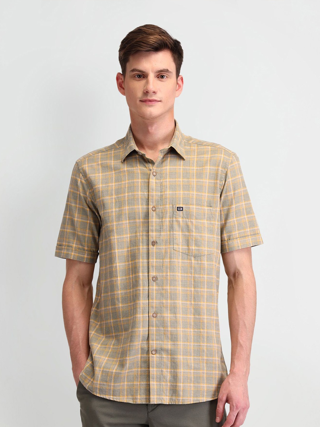 

Arrow Sport Men Classic Opaque Checked Casual Shirt, Olive