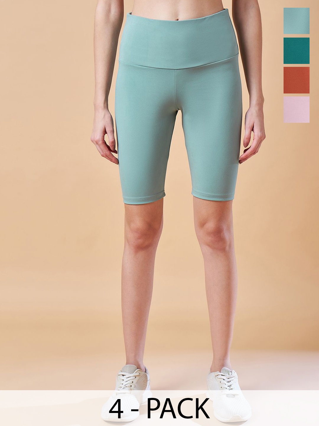 

COLOR CAPITAL Women Pack Of 4 Antimicrobial Above Knee Cycling Tights, Sea green