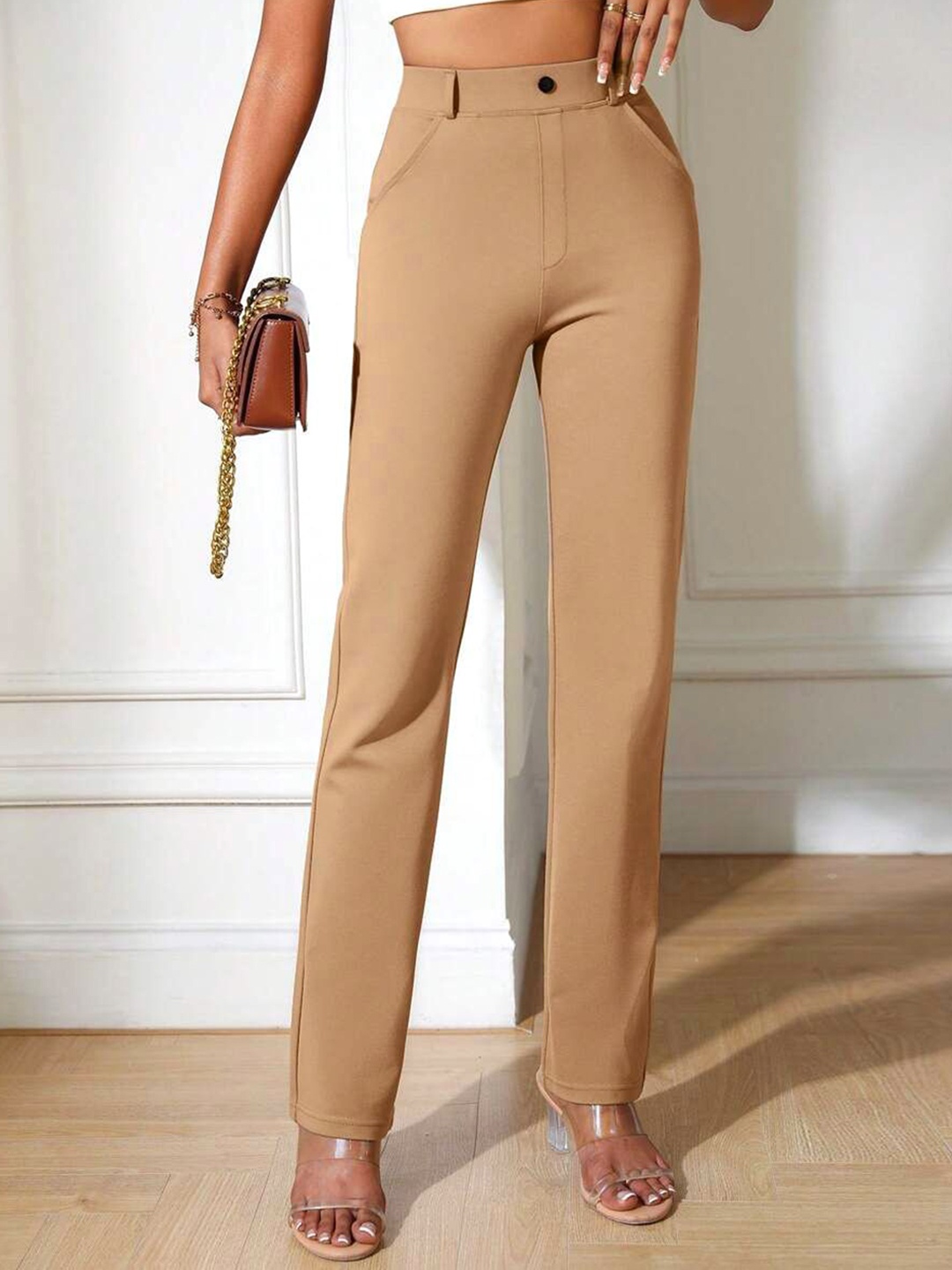 

Stylecast X Slyck Women Solid Pattern Regular Trouser, Beige