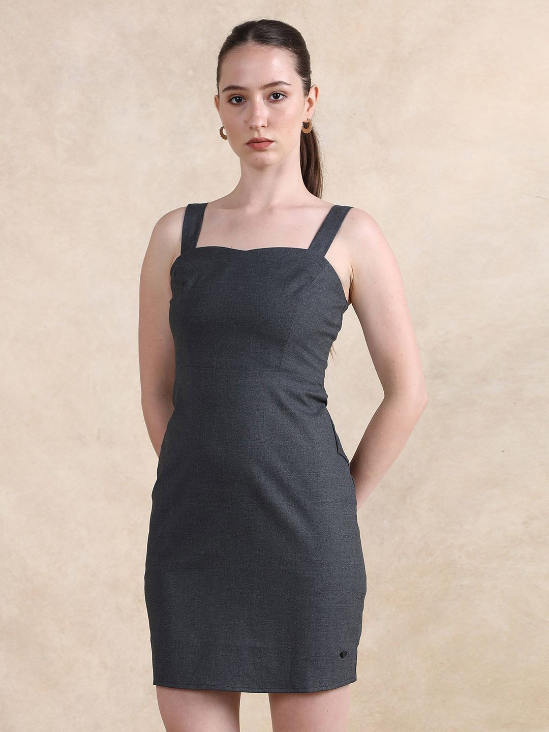 

RAREISM Women Sleeveless Cotton Sheath Dress, Grey