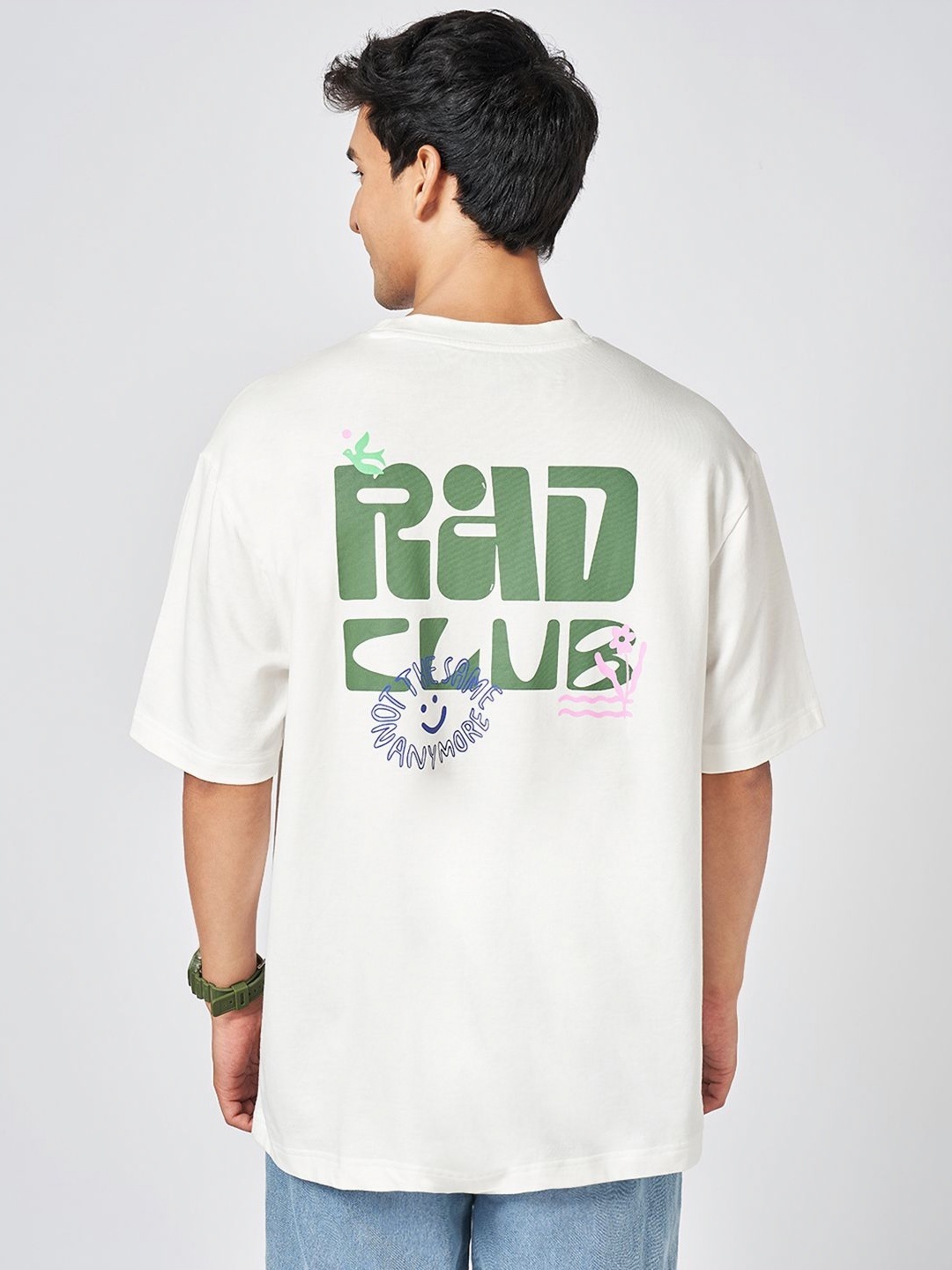 

People Men Typography Printed Round Neck Cotton Oversized T-shirt, Off white