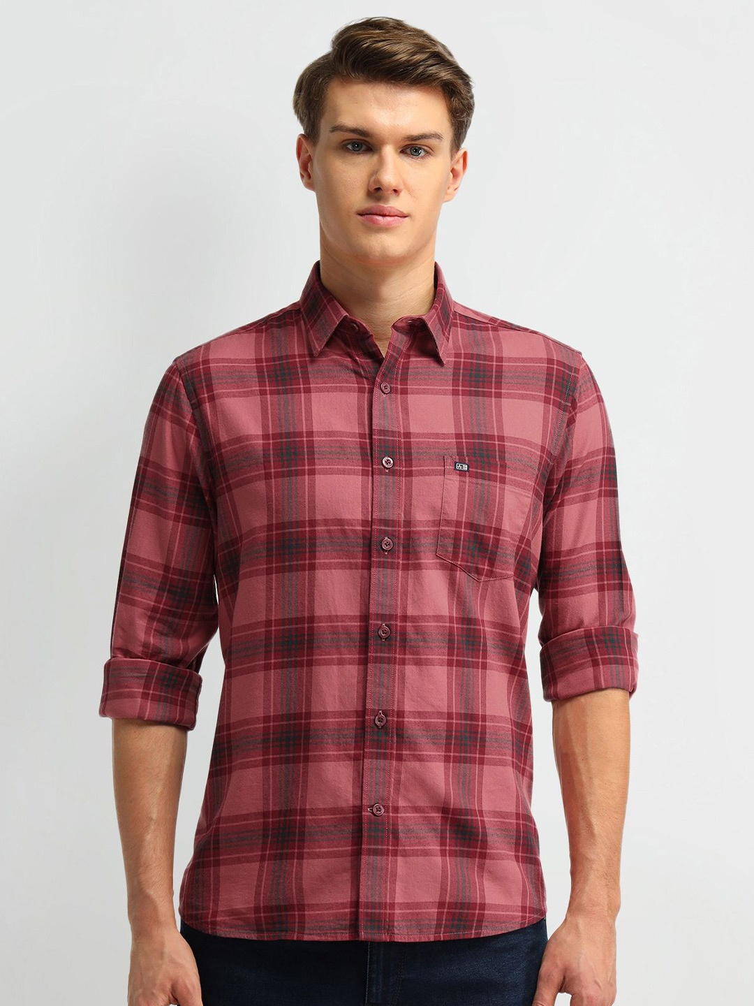 

Arrow Sport Men Classic Tailored Fit Tartan Checks Opaque Checked Casual Shirt, Red