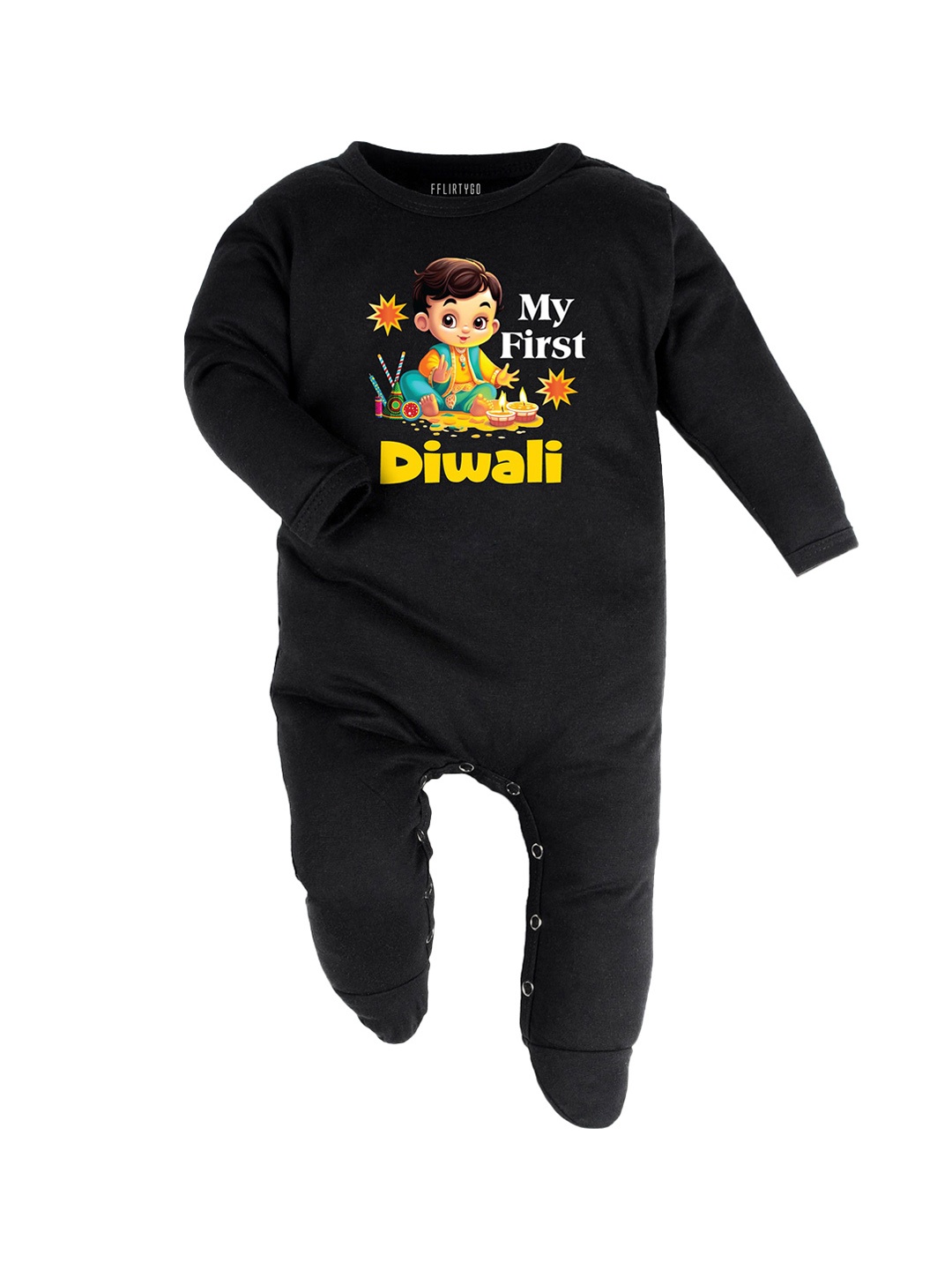 

FFLIRTYGO Unisex Kids Cotton Printed Sleepsuit, Black