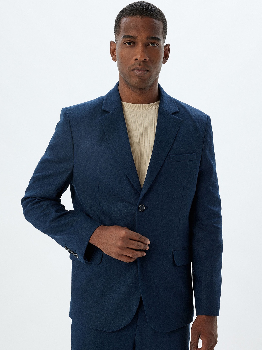 

Koton Notched Lapel Collar Single Breasted Blazer, Navy blue