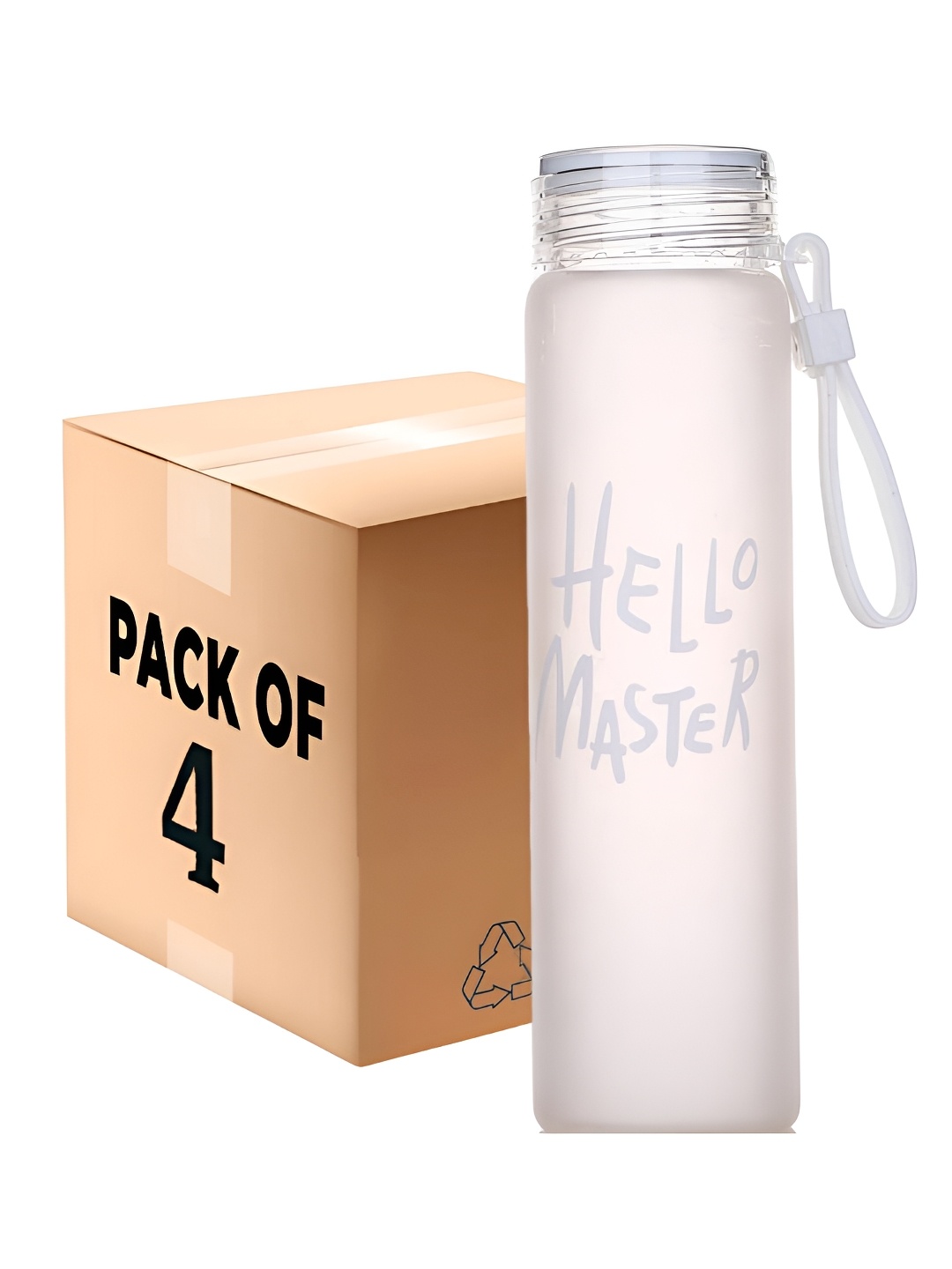 

WELOUR White 4 Pieces Printed Glass Water Bottle 450ml