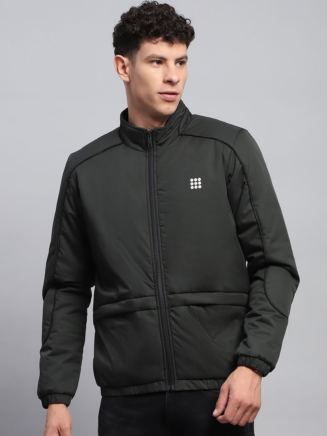 

rock.it Men Mock Collar Solid Casual Bomber Jacket, Black