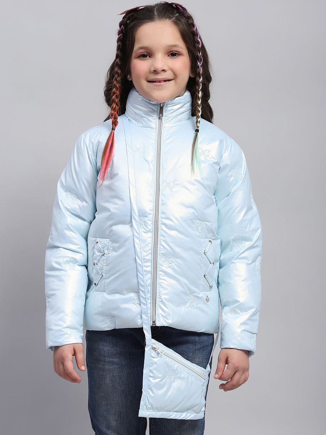 

Monte Carlo Girls Mock Collar Solid Nylon Casual Padded Jacket, Blue