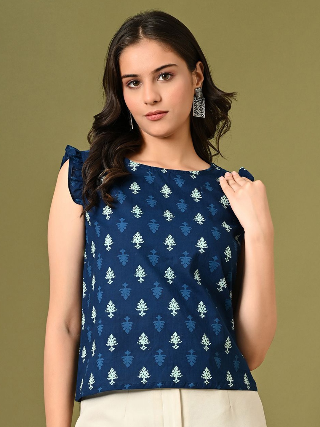 

DECKEDUP Print Cotton Top, Blue