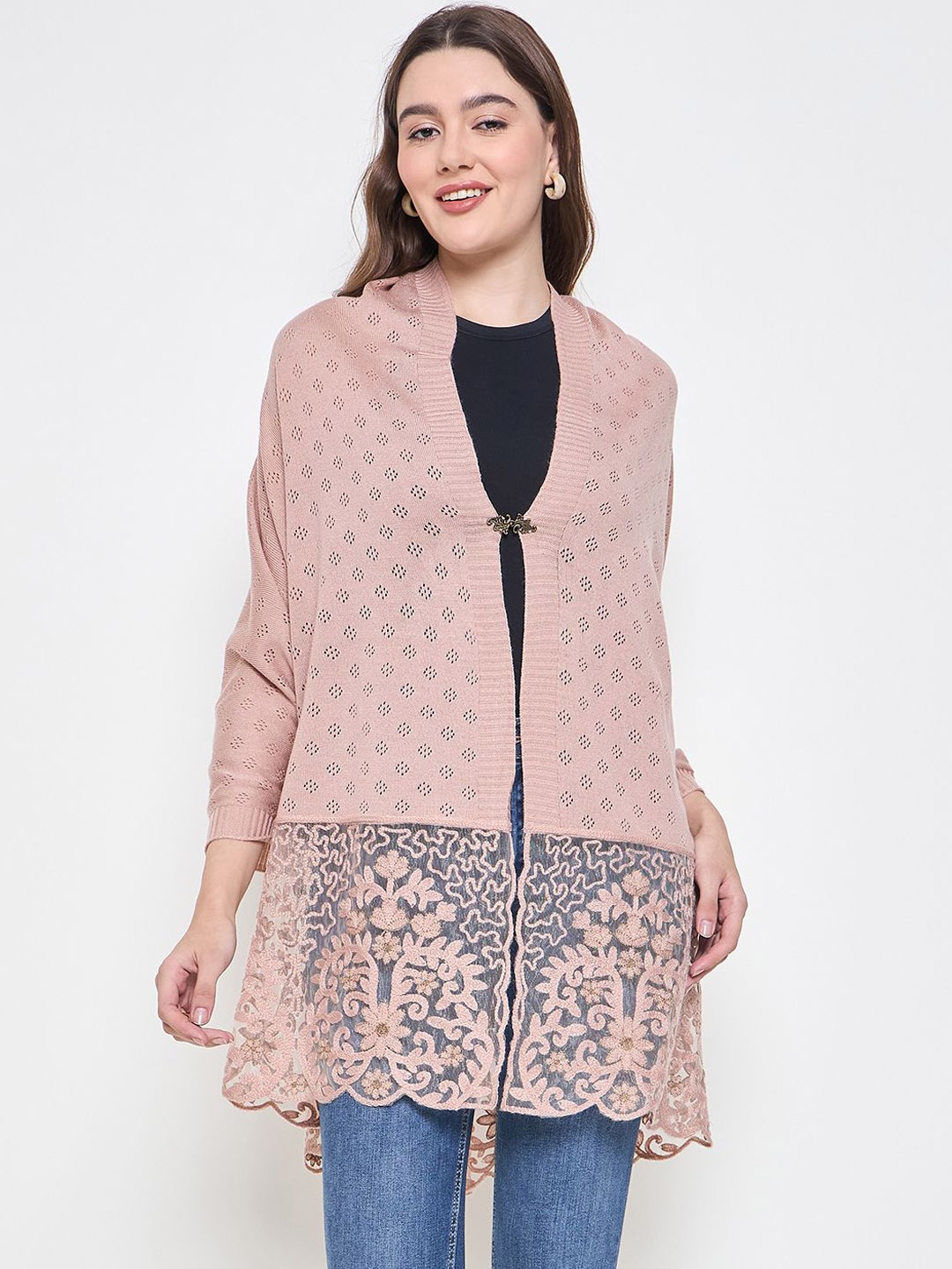 

Knitstudio Floral Embroidered Knitted Shawl, Rose