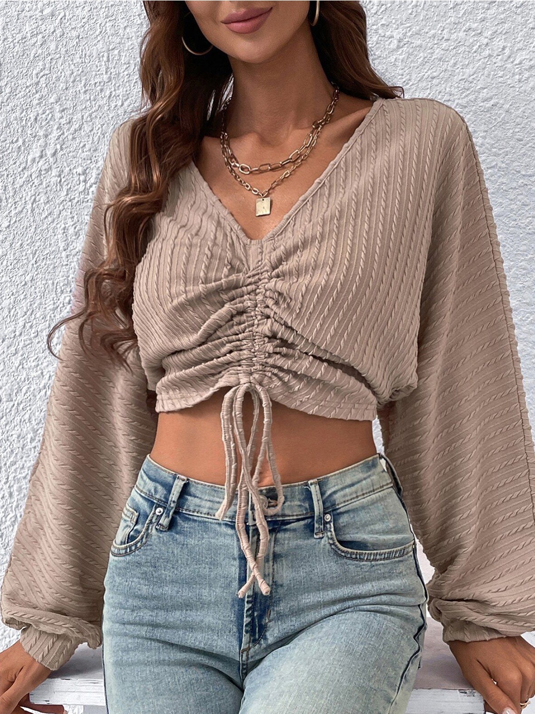 

HERE&NOW Batwing Sleeve Cotton Top, Beige
