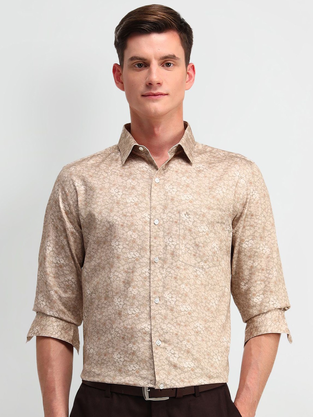 

Arrow Men Classic Spread Collar Floral Printed Cotton Formal Shirt, Beige