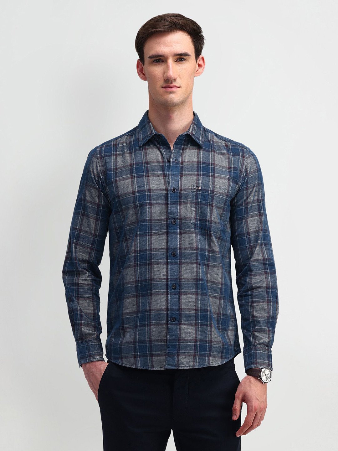 

Arrow Sport Men Manhattan Slim Fit Opaque Checked Casual Shirt, Teal