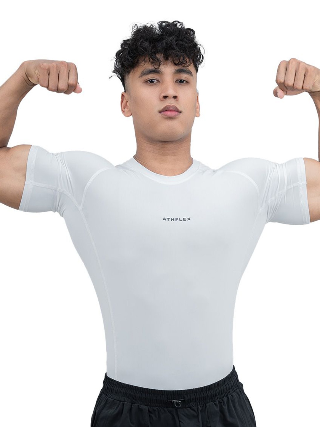

Athflex Men Moisture Wicking Solid Round Neck Nylon Compression T-shirt, White