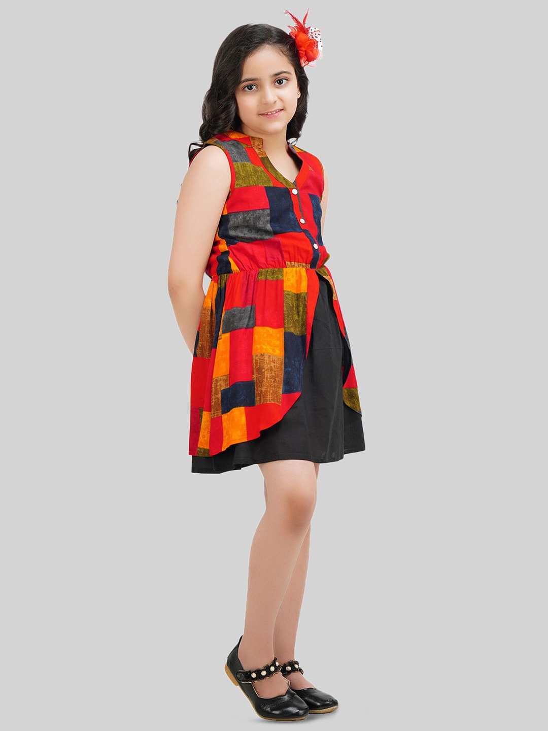 

BEING NAUGHTY Girl's Colourblocked Printed Fit - Falre Dress, Multi