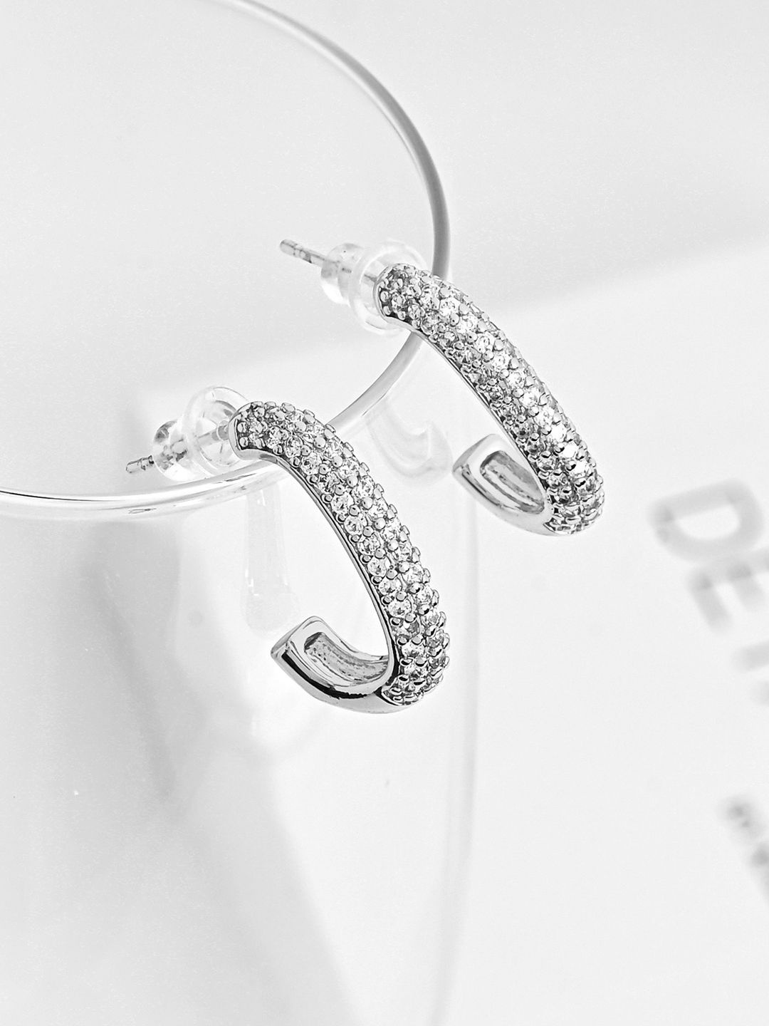 

Kazo Silver-Plated Contemporary American Diamond Half Hoop Earrings