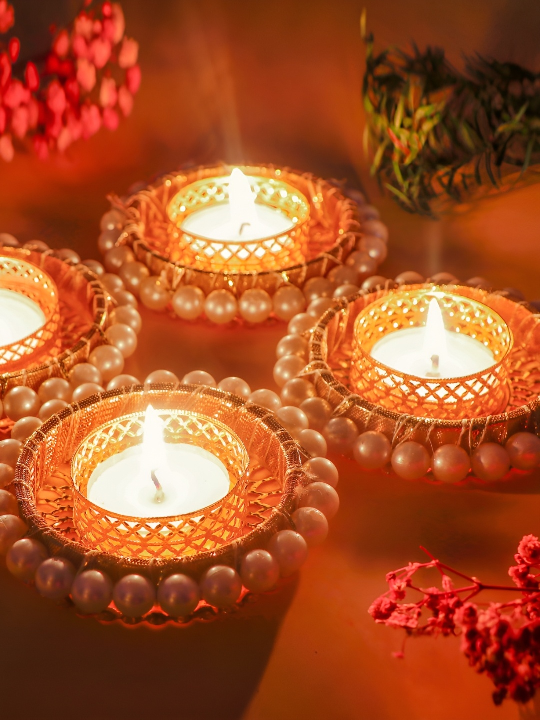 

Archies 4-Piece Yellow & White Embellished Diya