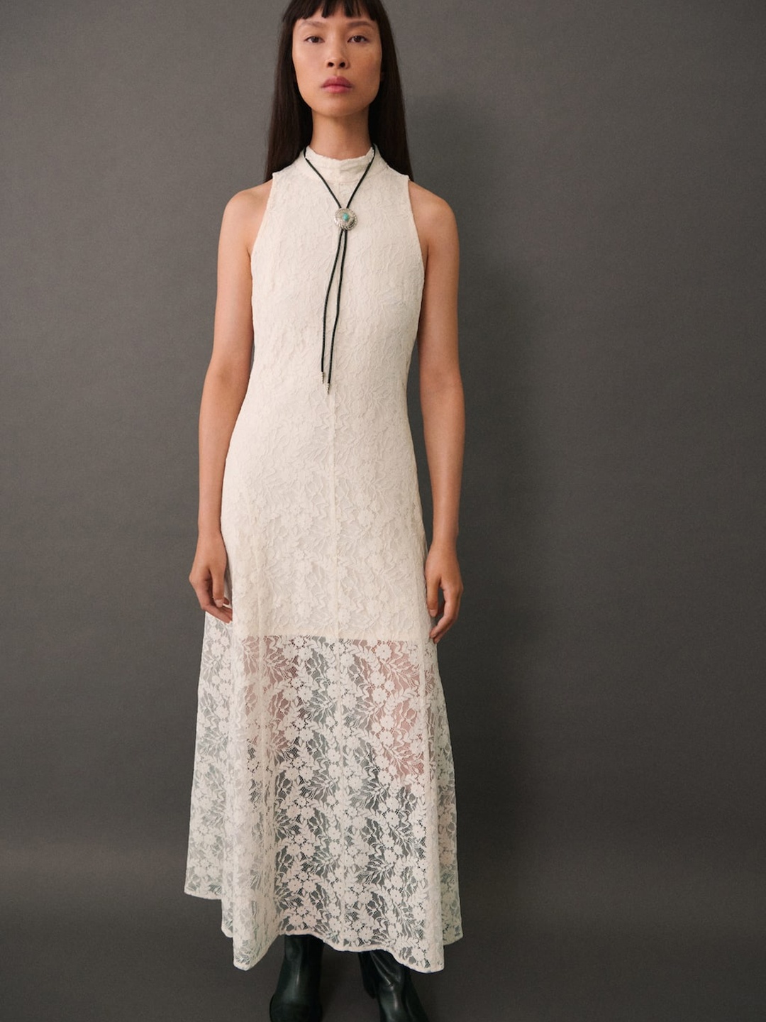 

MANGO Lace Maxi Dress, Off white