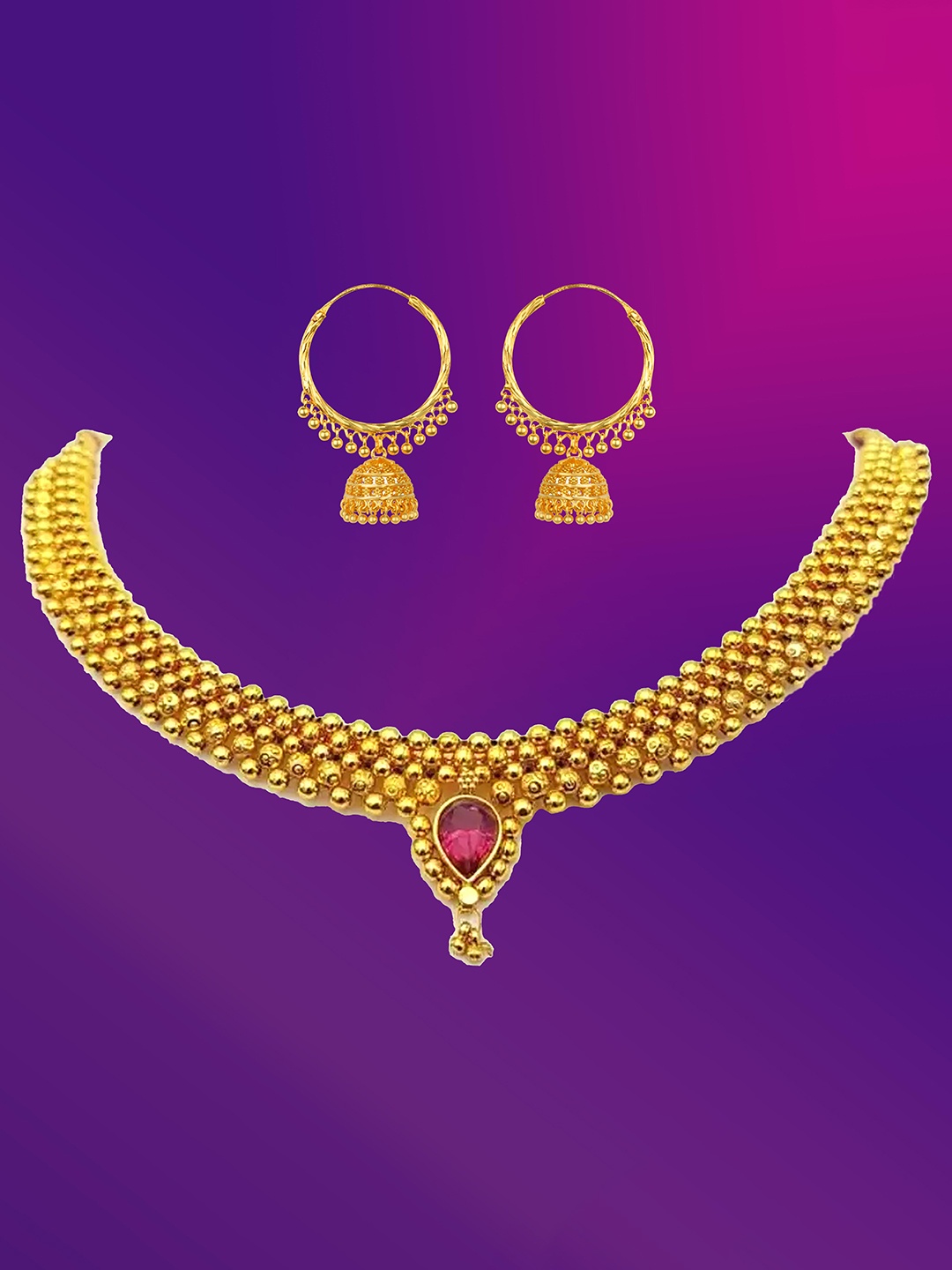 

Lila Gold-Plated Stones-Studded Jewellery Set
