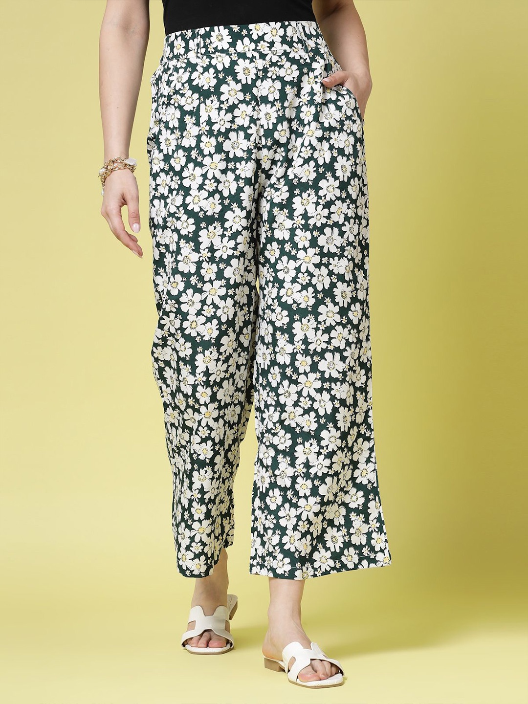 

BEING NAUGHTY Women Floral Printed Palazzos, Green
