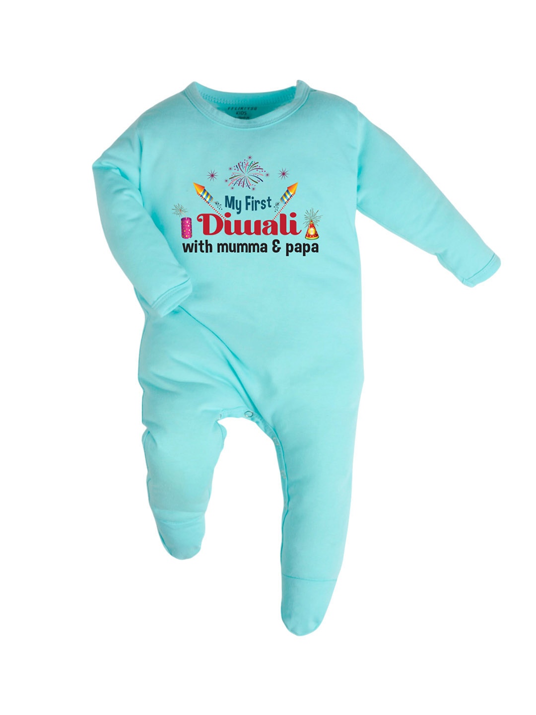 

FFLIRTYGO Kids Diwali Printed Cotton Sleepsuit, Sea green