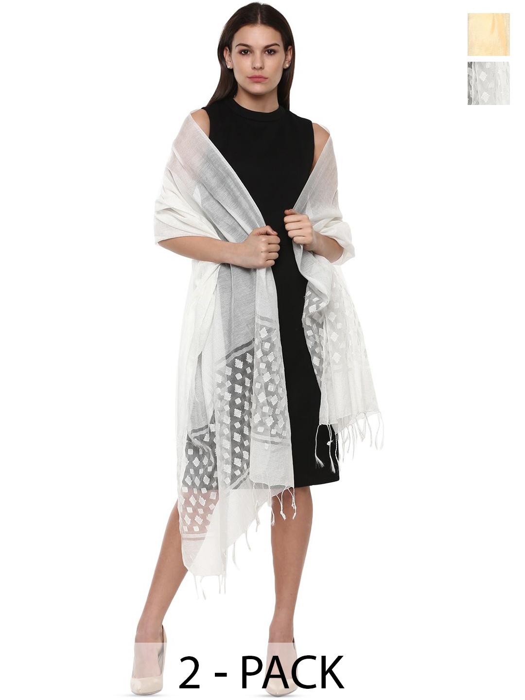

Rhe-Ana Pack Of 2 Woven Design Dupatta, White