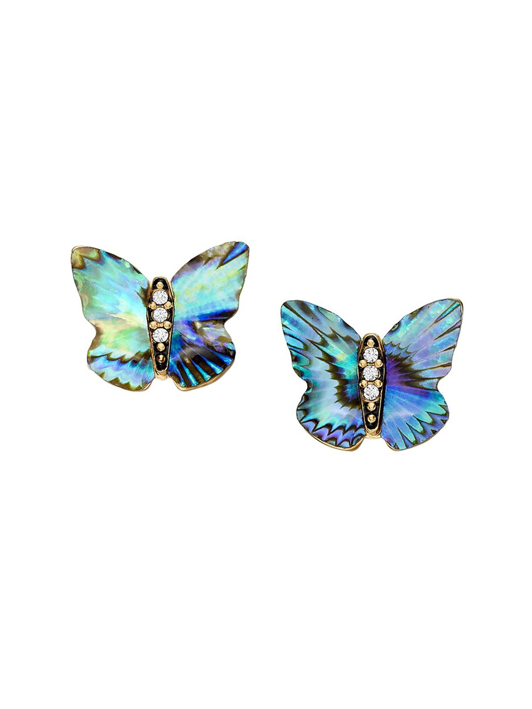 

Fossil Butterfly Stone Studs Earrings, Gold