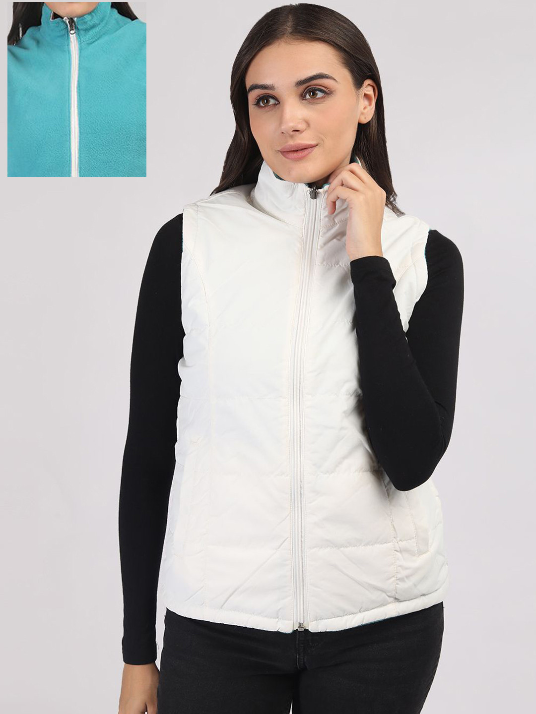 

LURE URBAN Women Mock Collar Solid Casual Padded Jacket, White