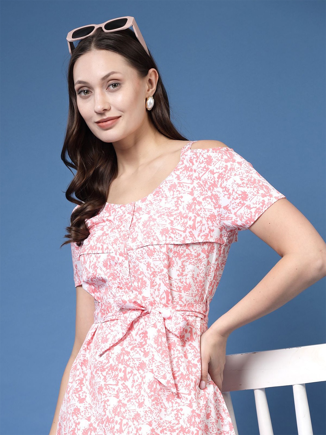 

BEING NAUGHTY Women Colourblocked Cold-Shoulder A-Line Dress, Pink