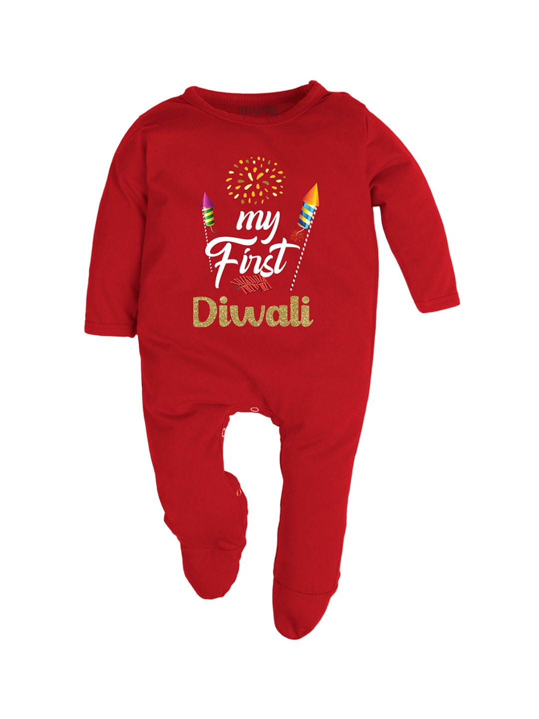 

FFLIRTYGO Kids Diwali Special Printed Pure Cotton Sleepsuit, Red