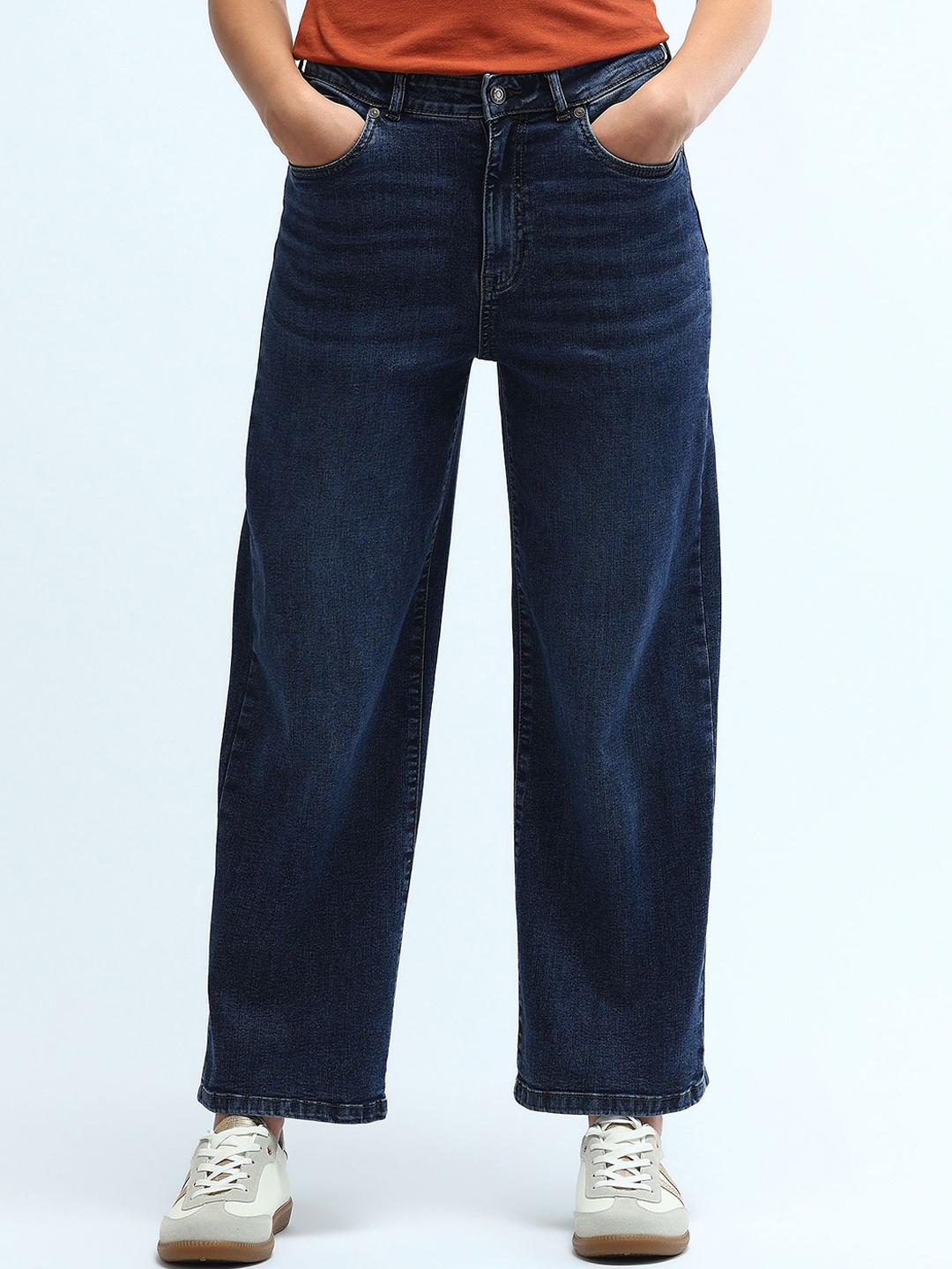 

U.S. Polo Assn. Women Women Wide Leg High-Rise Light Fade Stretchable Jeans, Blue
