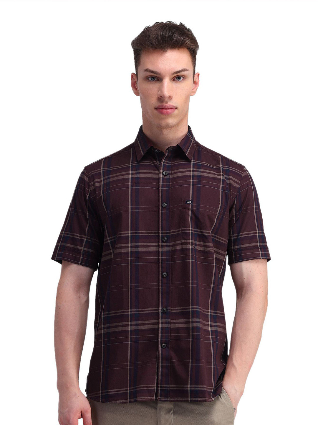 

Arrow Sport Men Classic Opaque Checked Casual Shirt, Burgundy