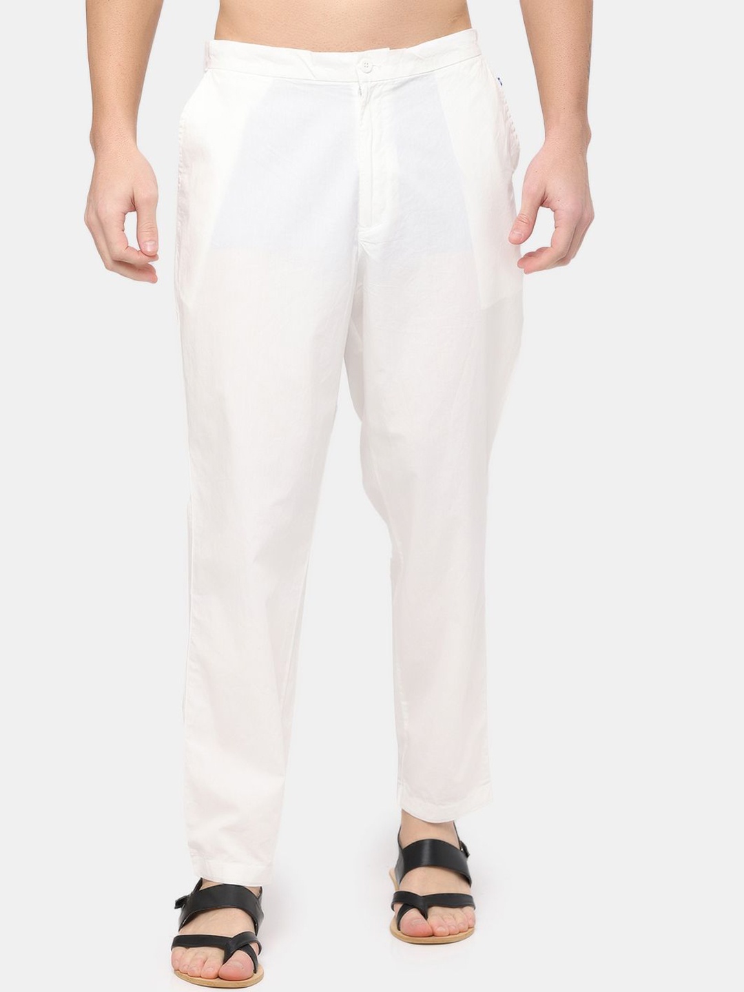 

NIRVAAN Mid-Rise Cotton Trouser, White