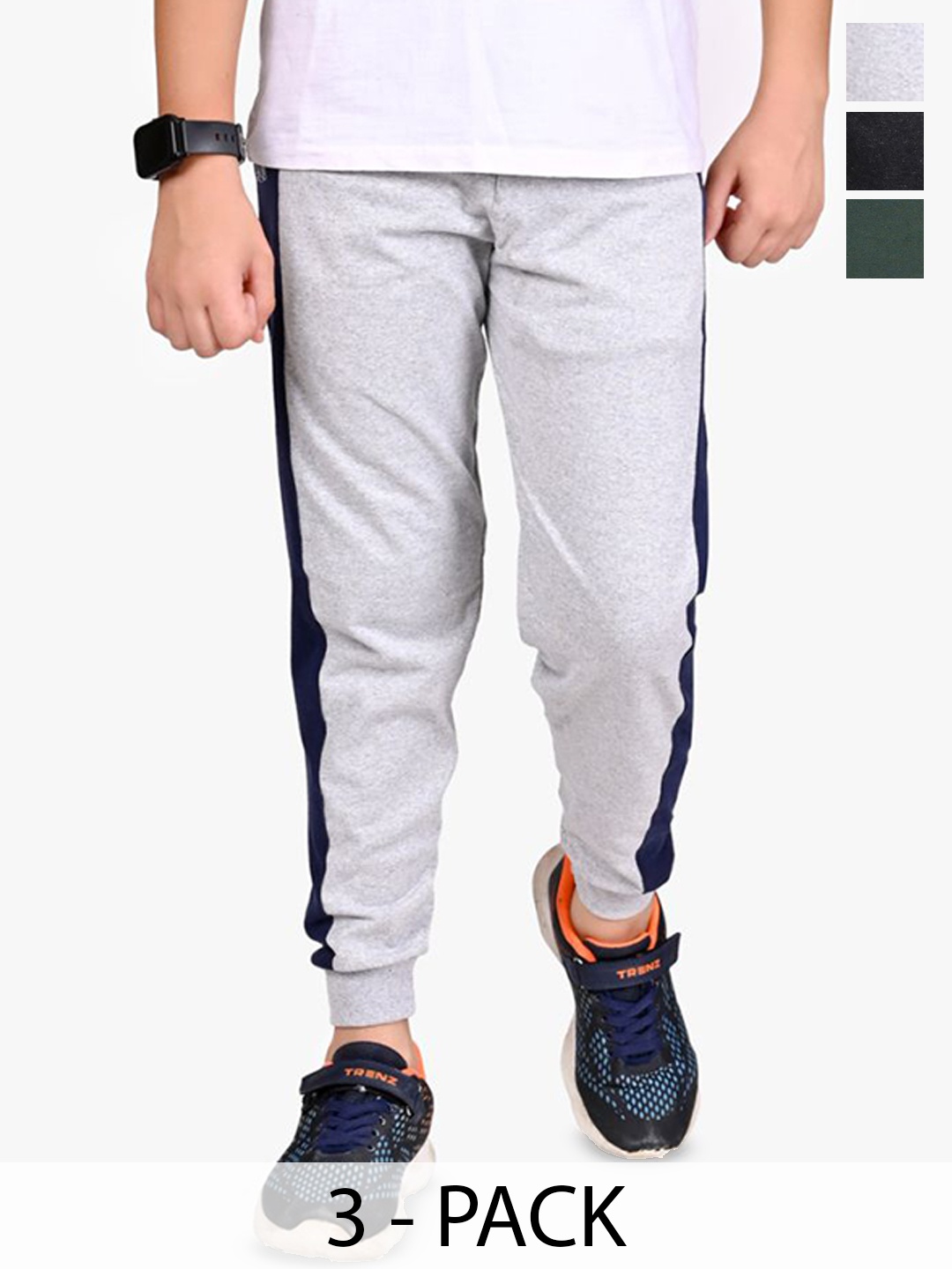 

BAESD Boys Pack Of 3 Cotton Mid Rise Joggers, Grey melange