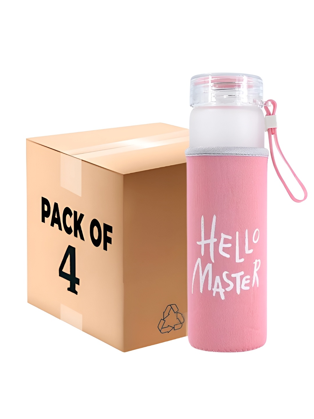 

WELOUR Pink & White 4 Pieces Printed Glass Water Bottle 400ml