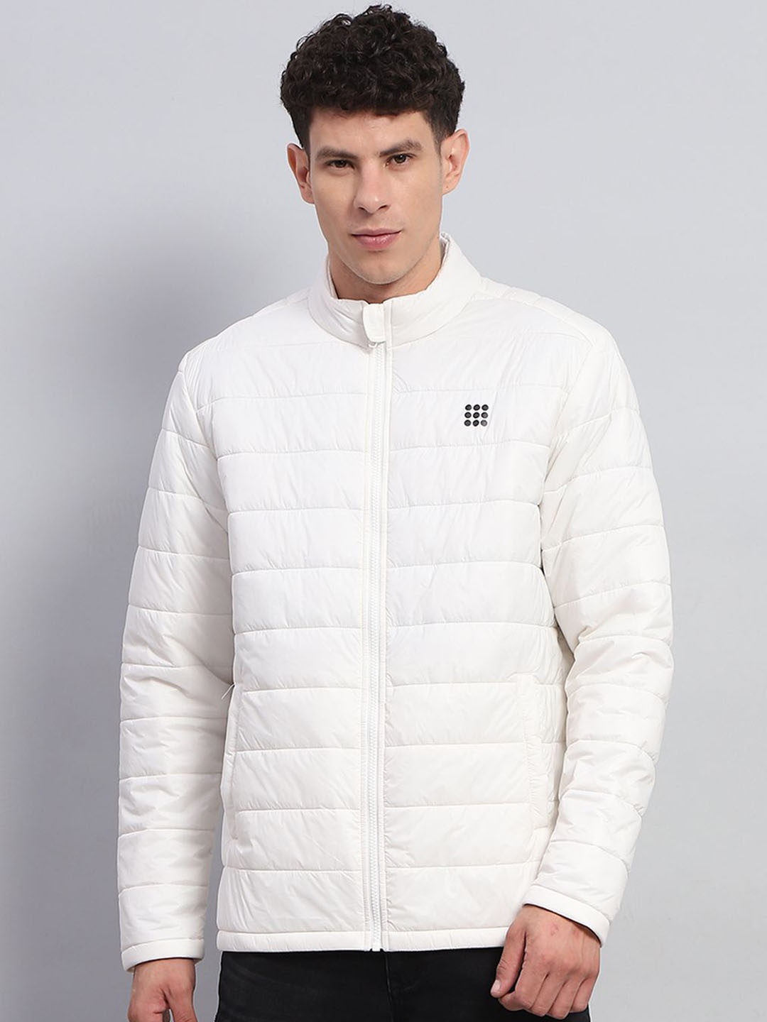 

rock.it Men Mock Collar Solid Casual Puffer Jacket, White