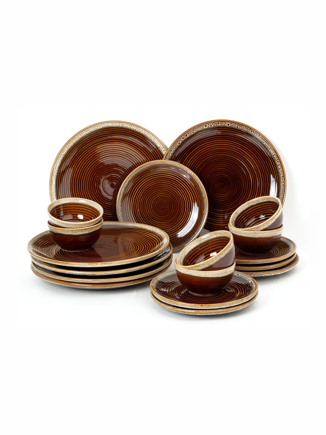 

BODHI HOUSE Brown 18 Pieces Porcelain Dishwasher and Microwave Safe Dinner Set