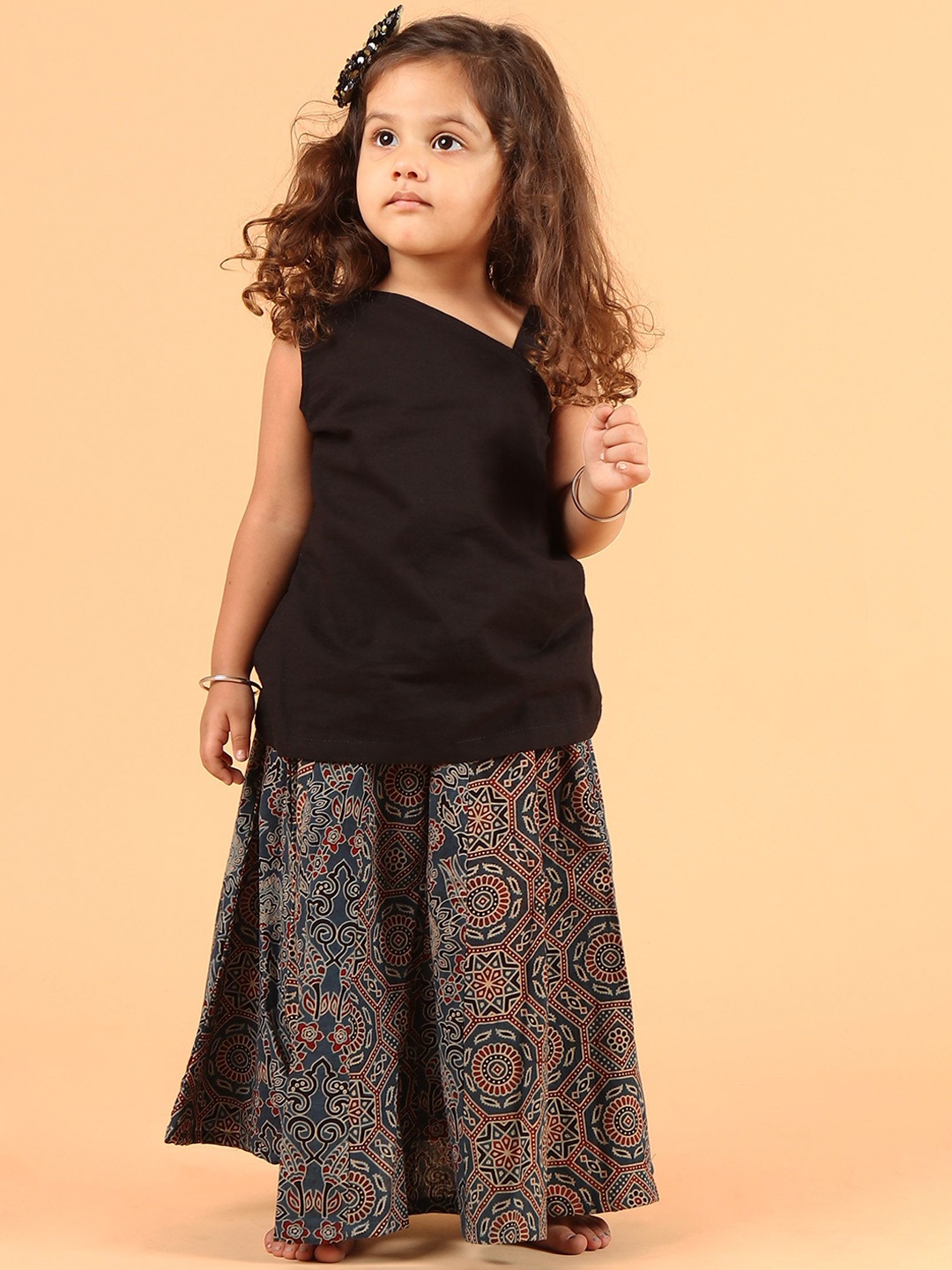 

TJORI Girls Regular Pure Cotton Kurti with Skirt, Blue